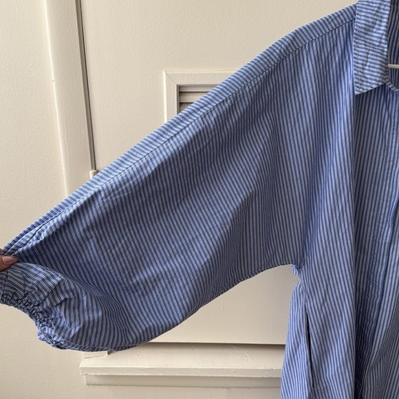 Modern Citizen Emma Open-Back Button Down Stripe Shirt Dress Blue White - Picture 9 of 13